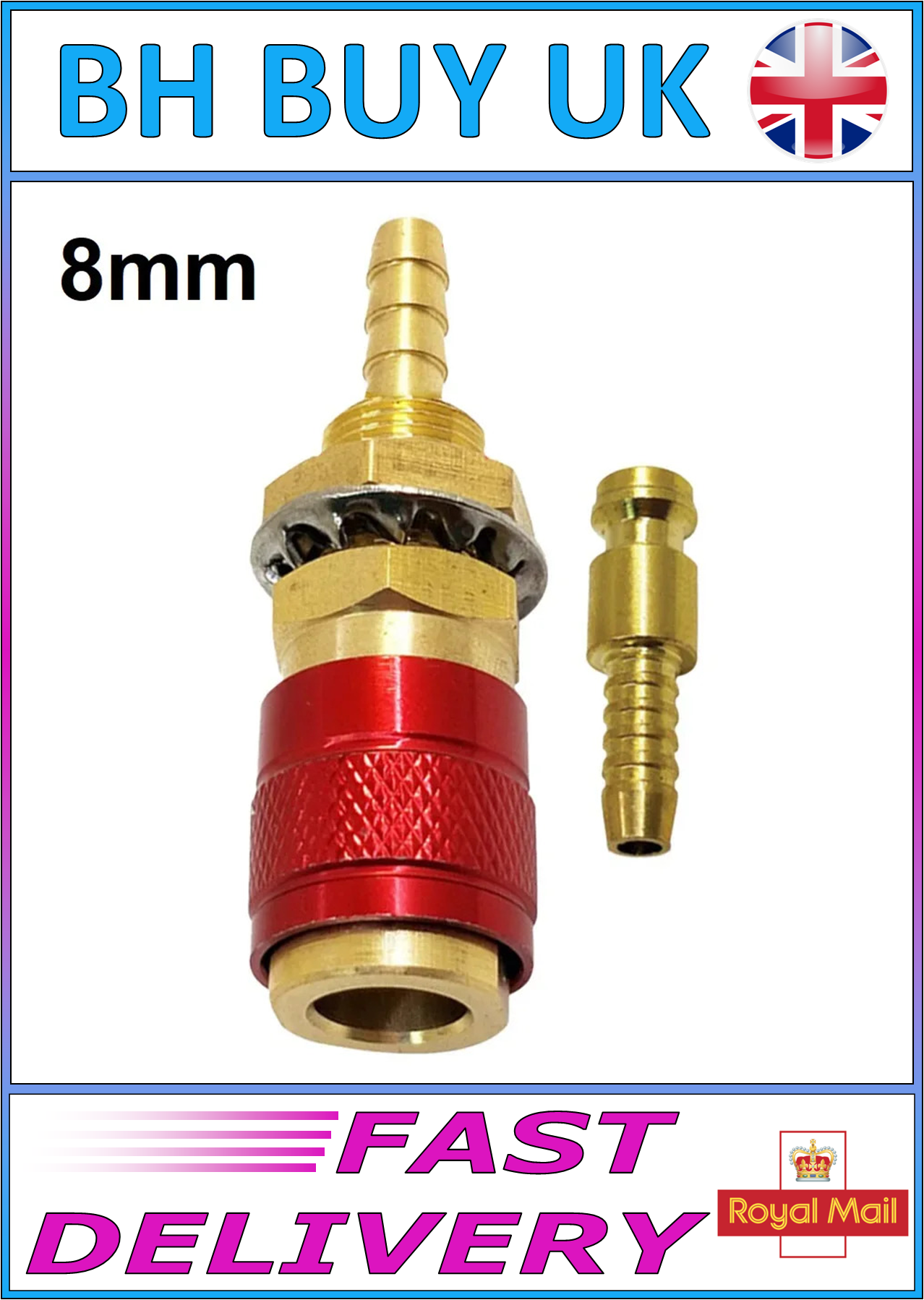 BRASS GAS / WATER QUICK RELEASE FITTING 8mm HOSE CONNECTION