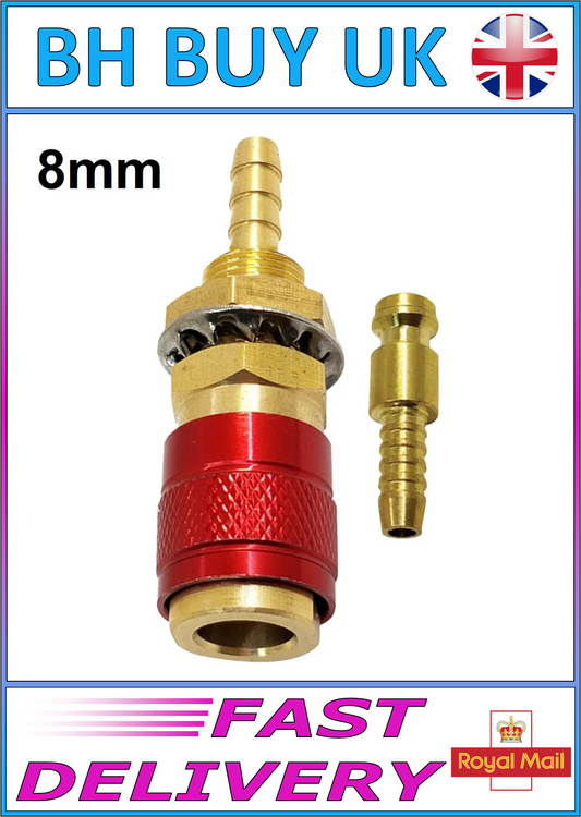 BRASS GAS / WATER QUICK RELEASE FITTING 8mm HOSE CONNECTION