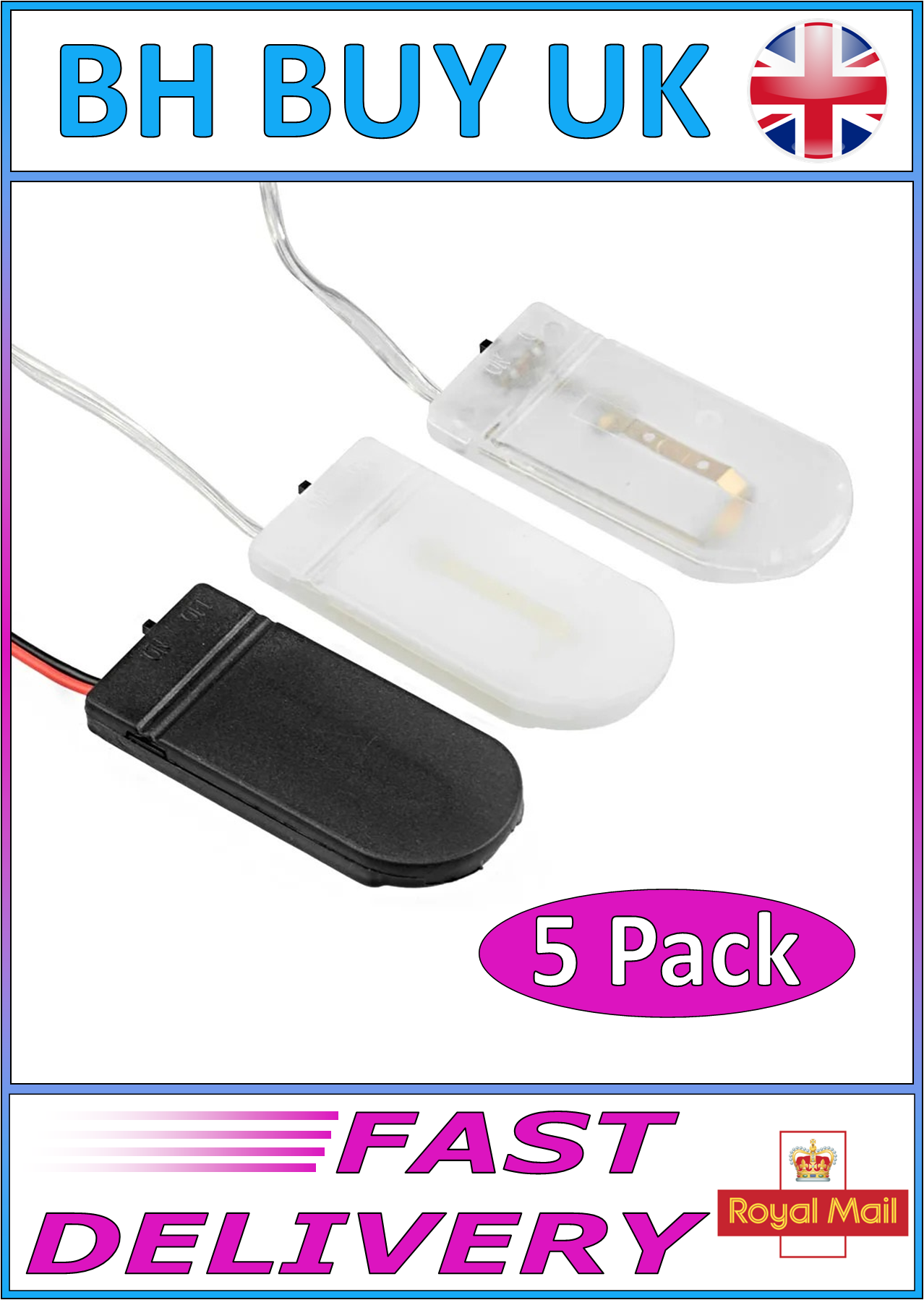 5 x CR2032 DOUBLE BATTERY HOLDER - PRE WIRED WITH SWITCH