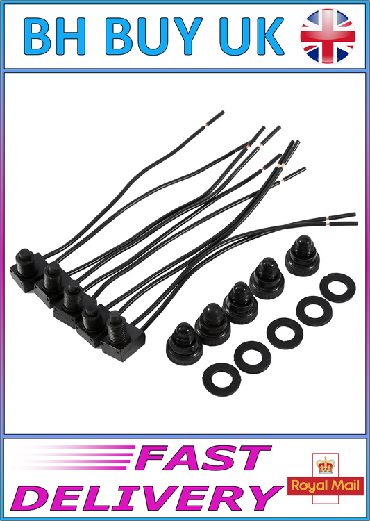 5 x 12V WATERPROOF PUSH BUTTON SWITCHES PRE WIRED