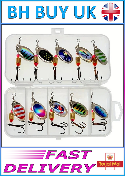 10 x SPINNER FISHING LURES SET IN CASE