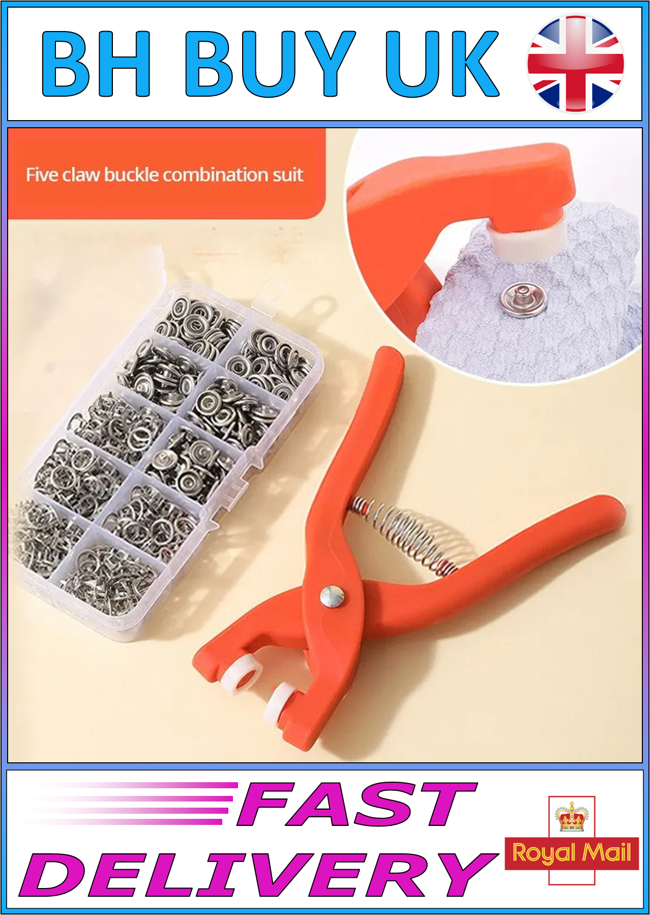 50 x METAL SNAP BUTTON KIT WITH HAND PRESS PLIERS