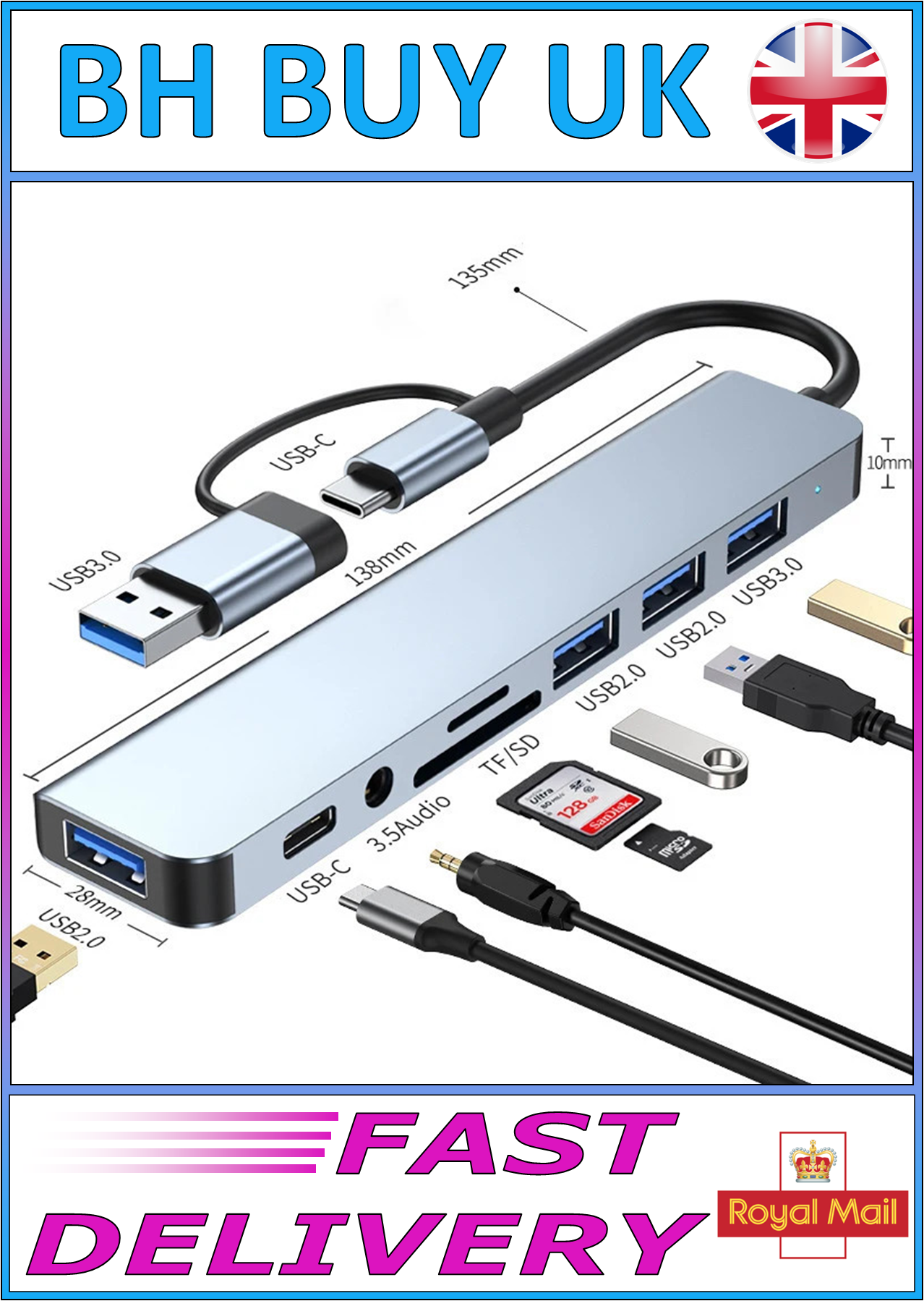 8 IN 2 USB & TYPE C HUB DOCKING STATION