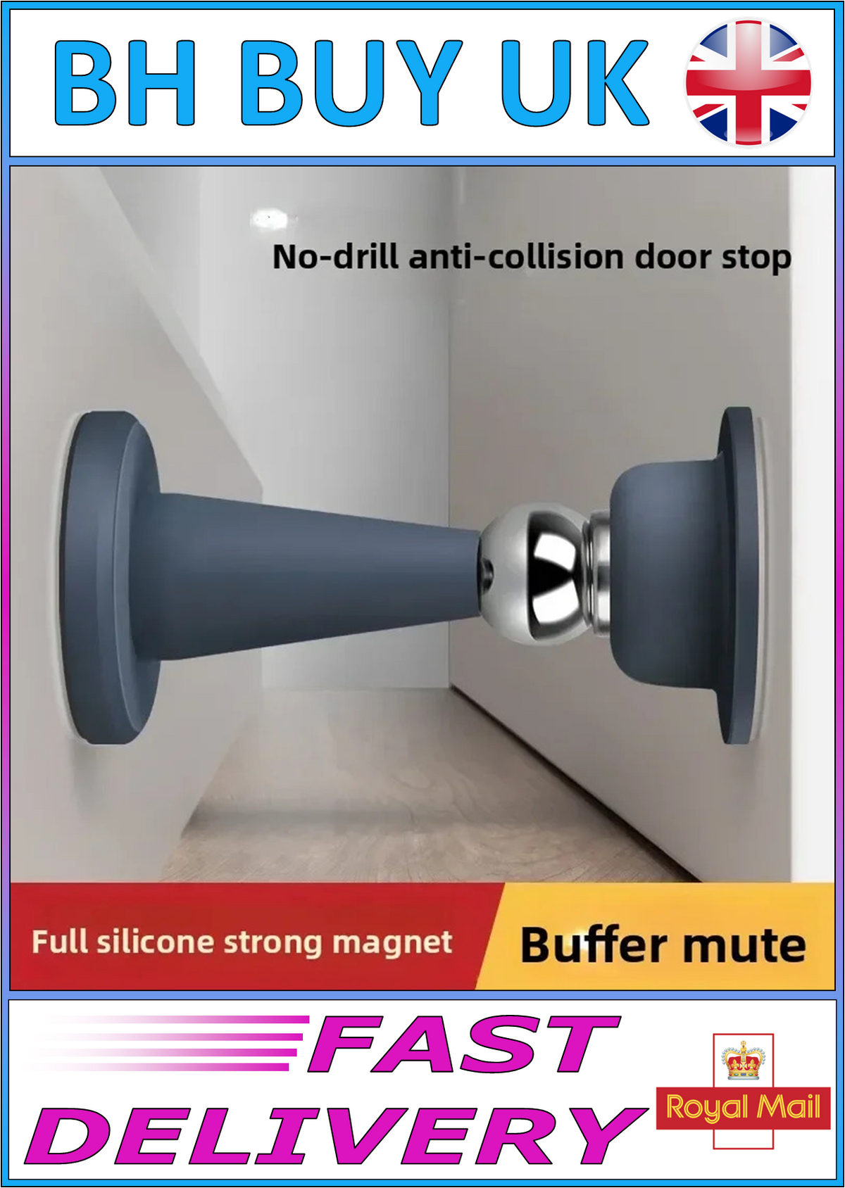 NO DRILL MAGNETIC DOOR STOP SELF ADHESIVE