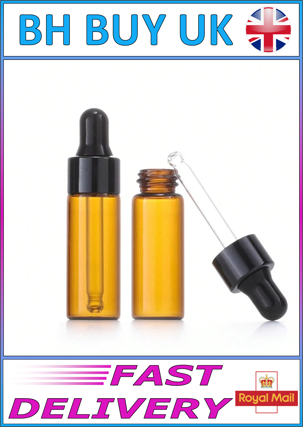 10 x 5ml AMBER GLASS DROPPER BOTTLES