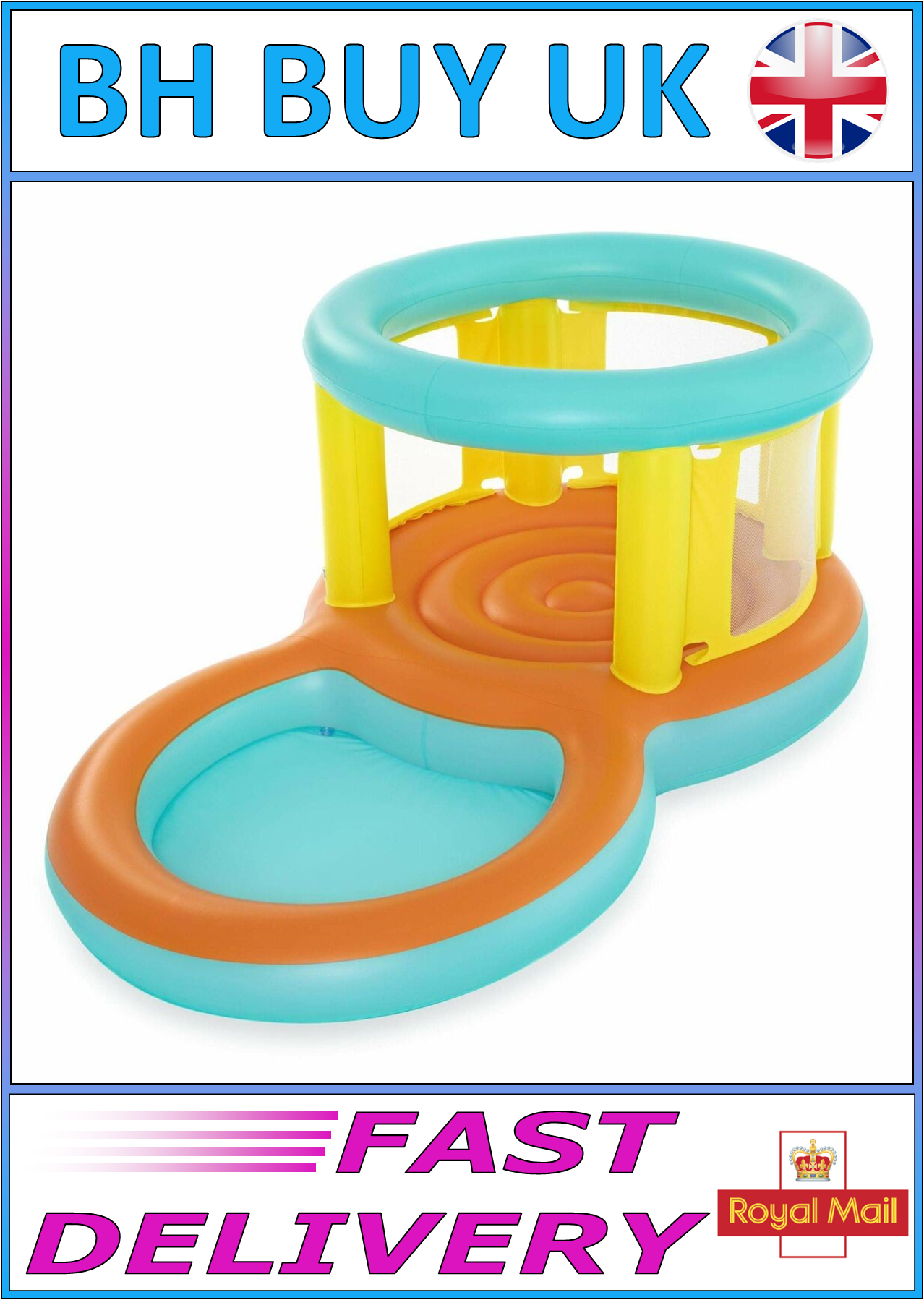 BESTWAY JUMPTOPIA BOUNCER & PADDLING POOL 2.39m x 1.42m x 1.02m PLAY POOL
