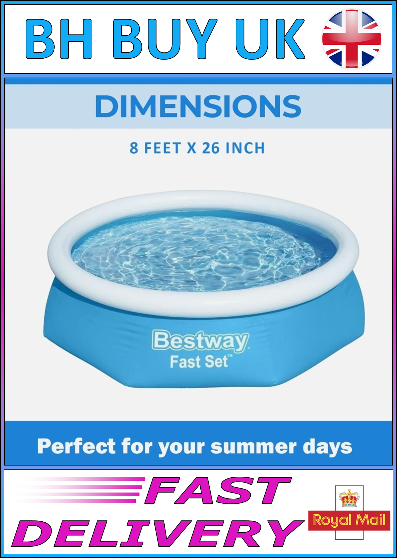 BESTWAY FAST SET POOL 8FT x 26" / 2.44m x 66cm