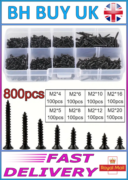 800 x M2 SELF TAPPING BLACK PHILIPS SCREWS