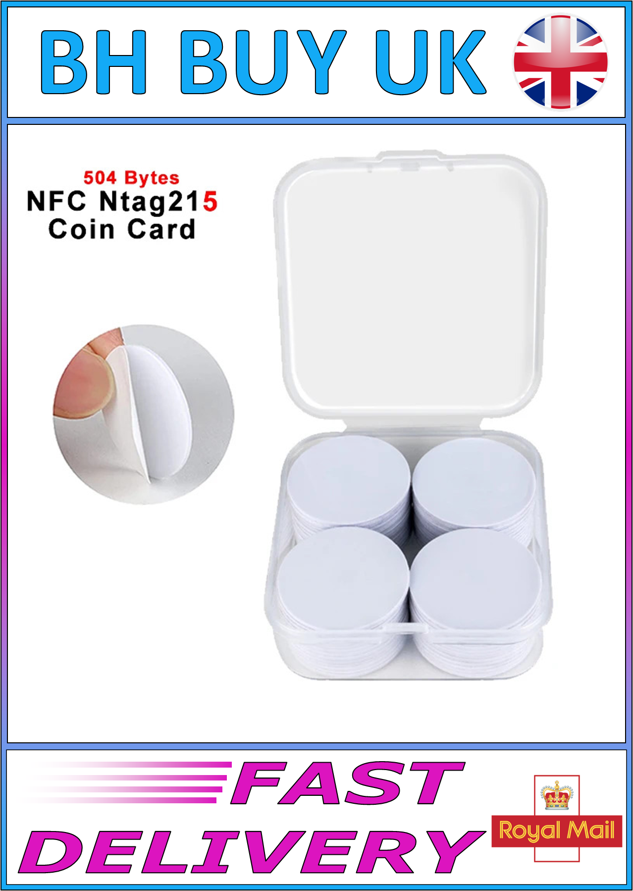 20 x 13.56MHz NTAG215 COIN CARDS - ADHESIVE BACKING NFC