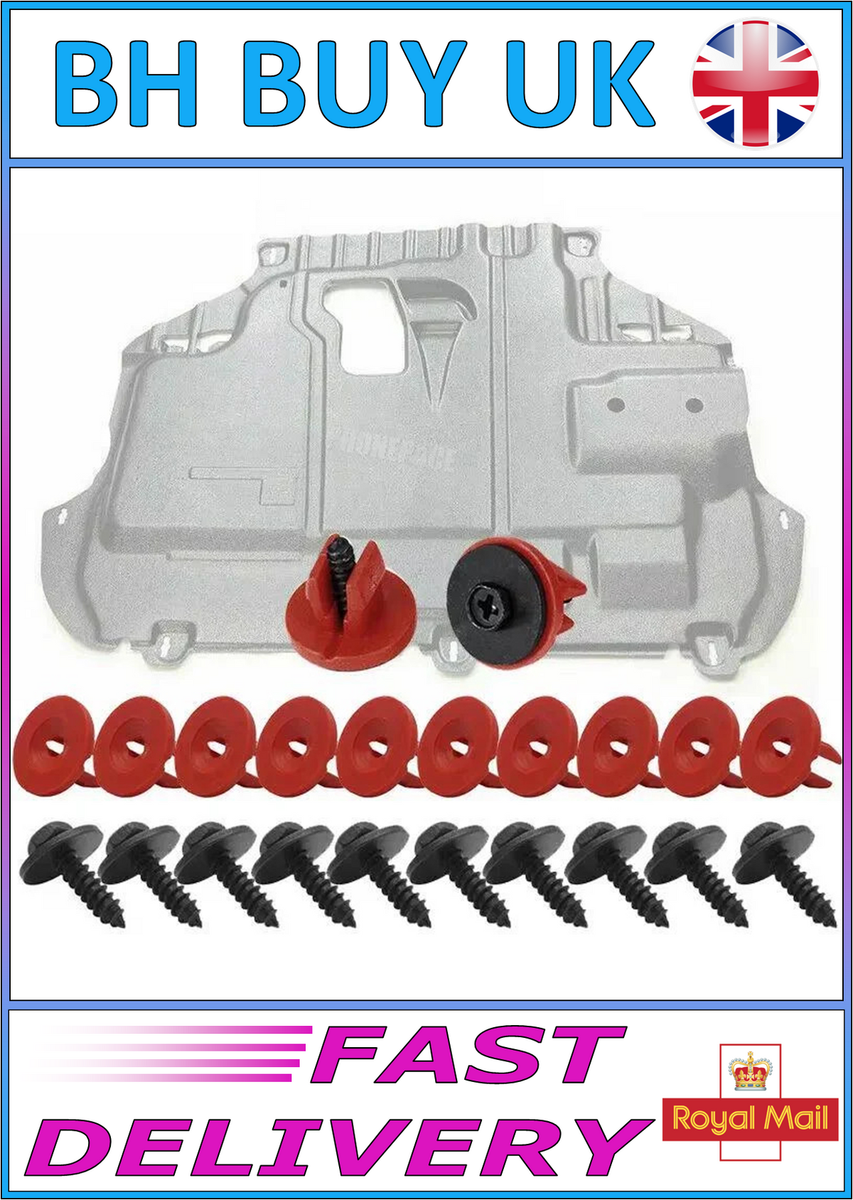 20PC FORD VOLVO UNDERTRAY SCREWS & PLASTIC GROMMETS 10MM X 8MM FASTENERS