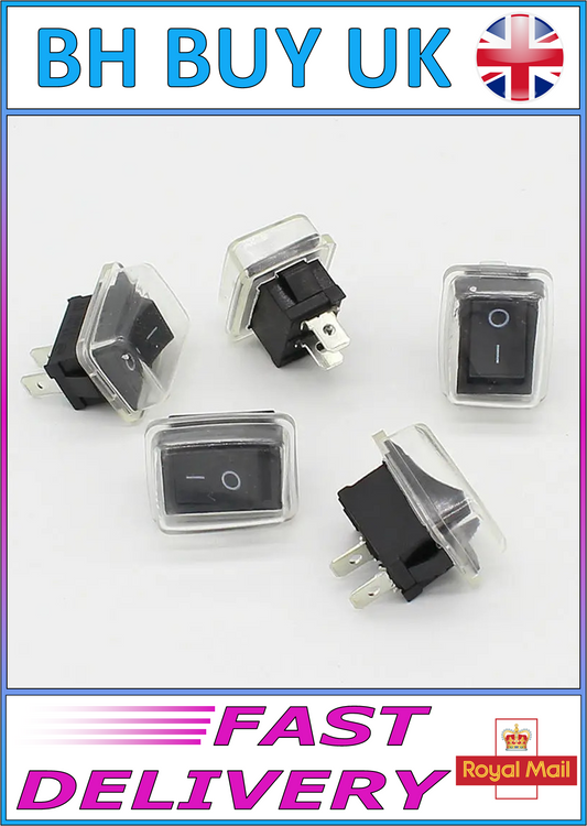 5 x BLACK MINI ROCKER SWITCH WITH WATERPROOF COVER ON OFF