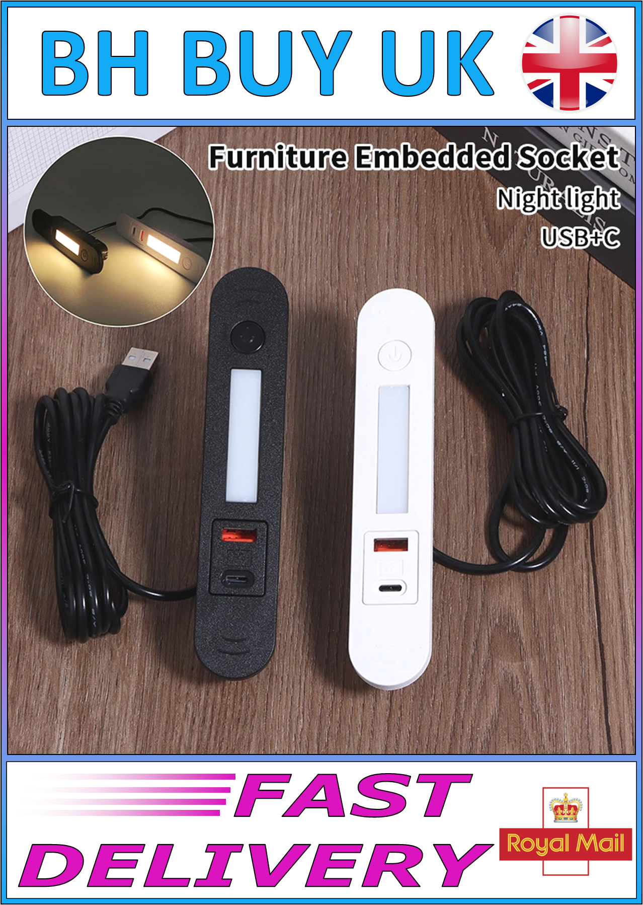 RECESSED USB TYPE A & C SOCKETS WITH LIGHT