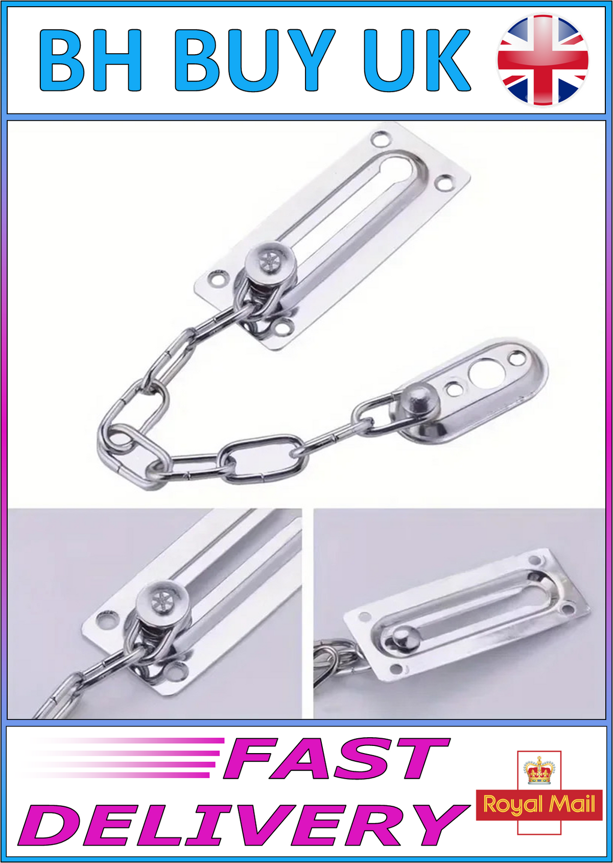 METAL SECURITY DOOR CHAIN LOCK SLIDING SAFETY GUARD LATCH HOME OFFICE