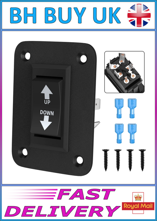 UP & DOWN MOMENTARY ROCKER SWITCH REVERSE POLARITY 12V 30A DPDT