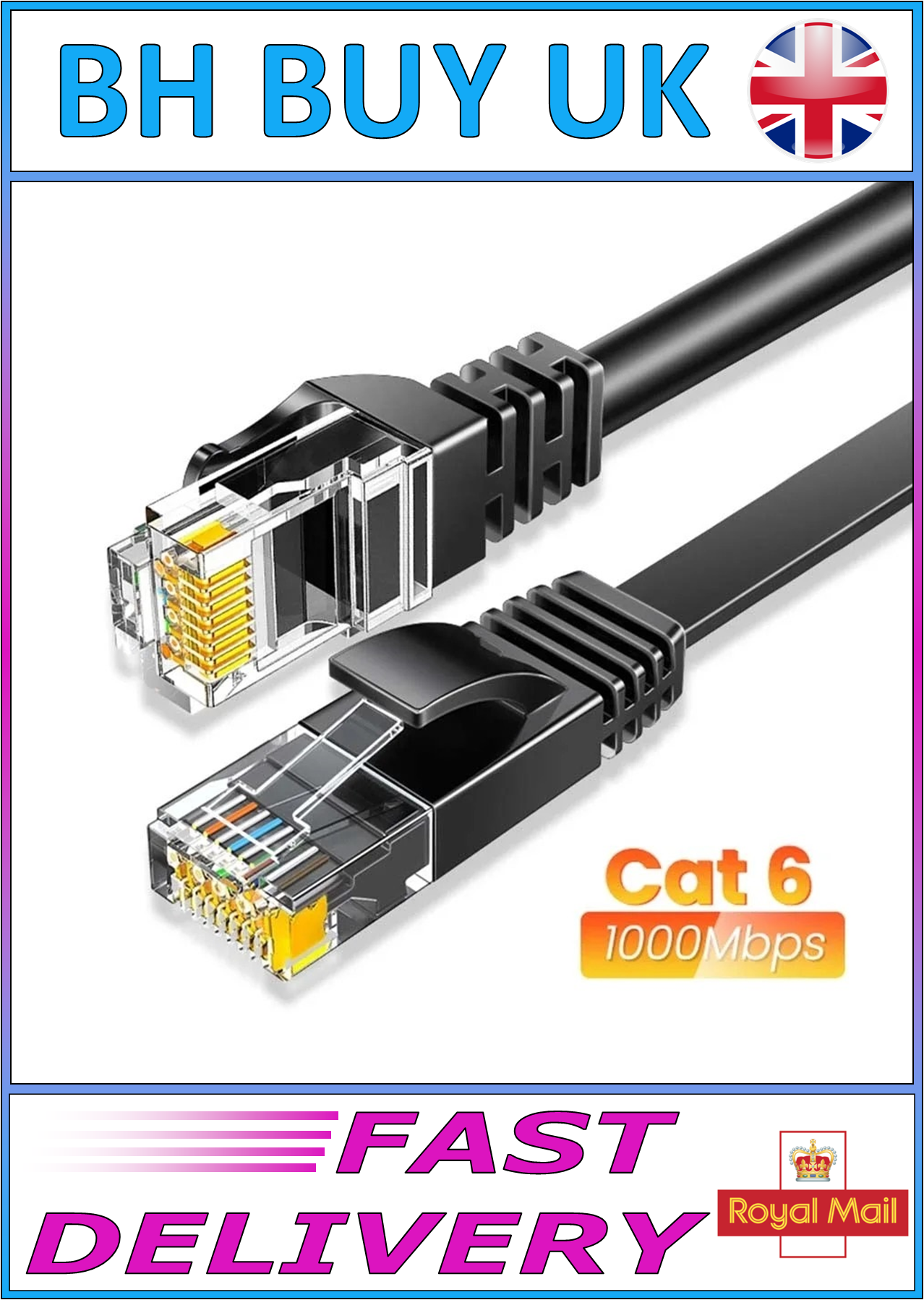 CAT 6 FLAT ETHERNET CABLES 1M 2M 3M 5M