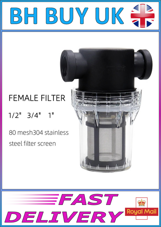 1/2" 3/4" 1" INLINE FILTER HOUSING 80 MESH STAINLESS STEEL FILTER