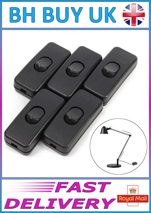 5 x INLINE BLACK LAMP LEAD ROCKER SWITCH