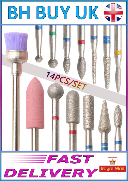 14 x NAIL DRILL BITS, MANICURE GEL ACRYLIC NAILS