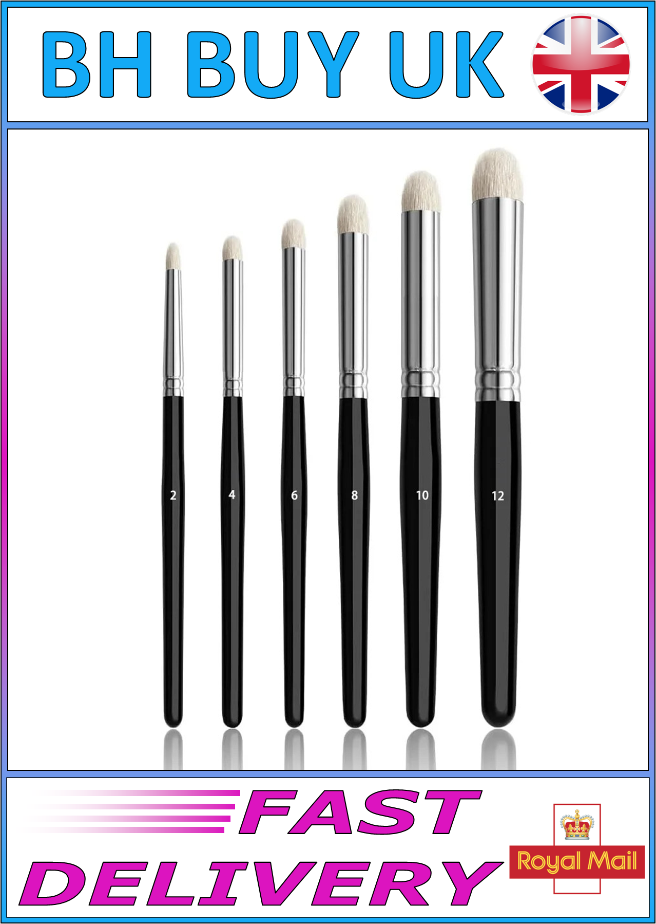 6 x DRY PAINT BRUSH SET, ROUND ENDS