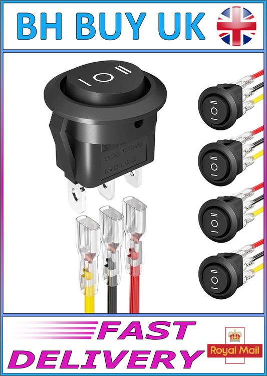 5 x ROUND ON OFF ON 3 POSITION ROCKER SWITCH SPST 12V