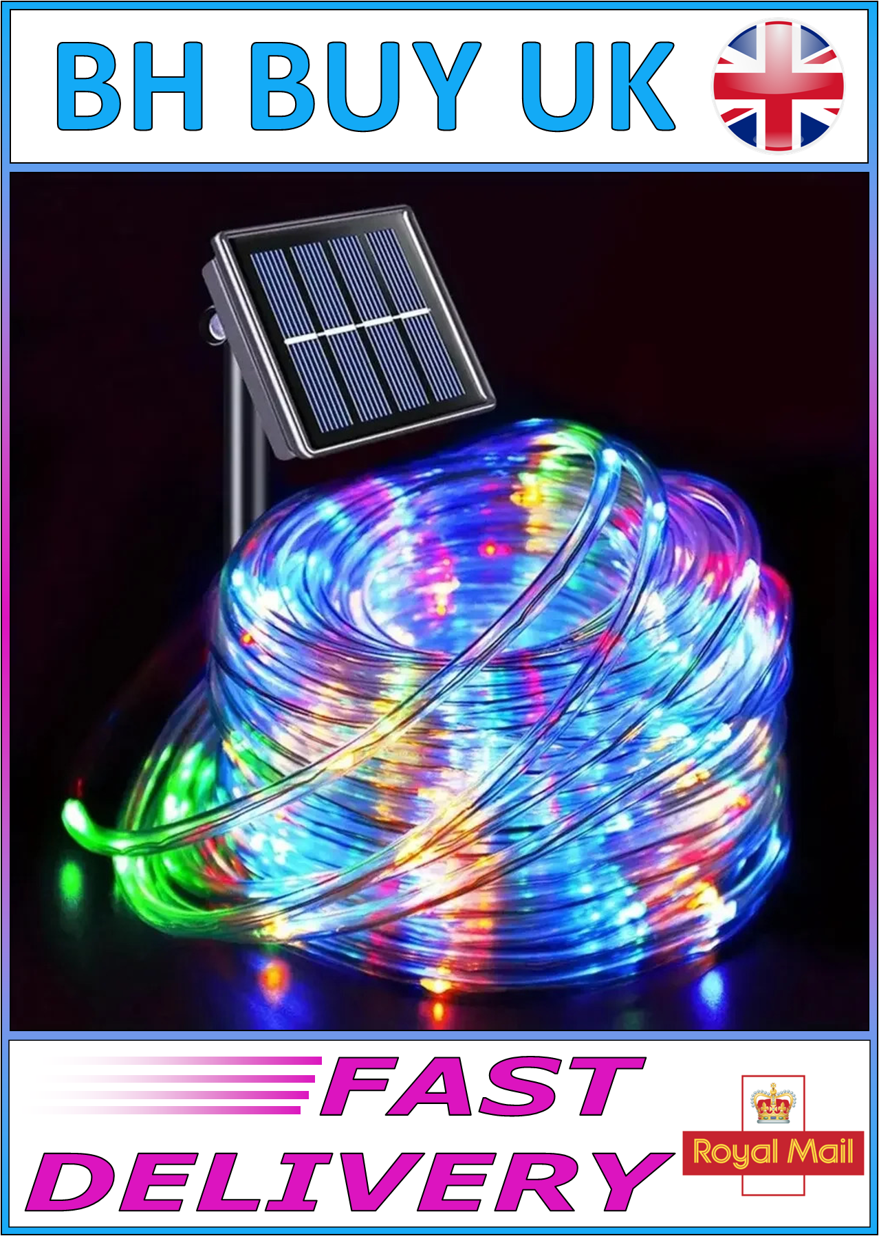 12m SOLAR COLOUR CHANGING LED ROPE LIGHT KIT