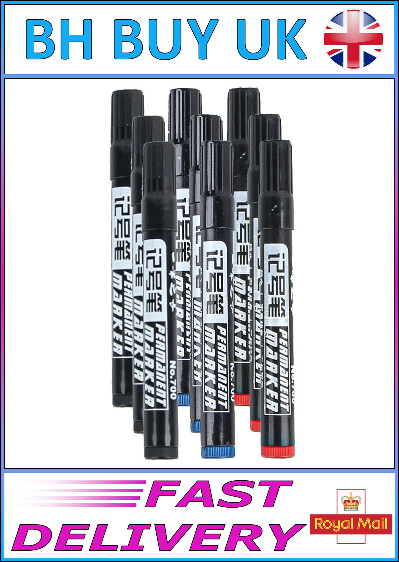 9 x PERMANENT PAINT MARKER SET, BLUE BLACK RED