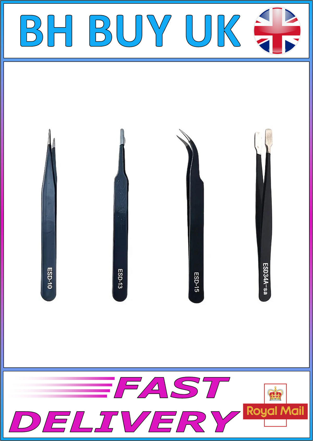 4-PACK ANTI-STATIC STAINLESS STEEL PRECISION TWEEZERS SET – ELECTRONICS REPAIR