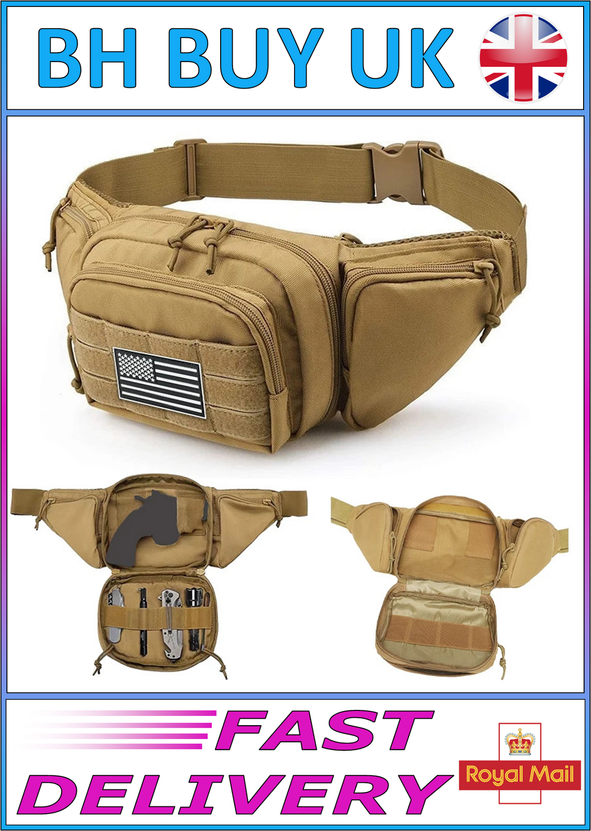 TACTICAL CROSSBODY WAIST BAG RUNNING CYCLING SPORTS BELT POUCH PHONE KEY HOLDER