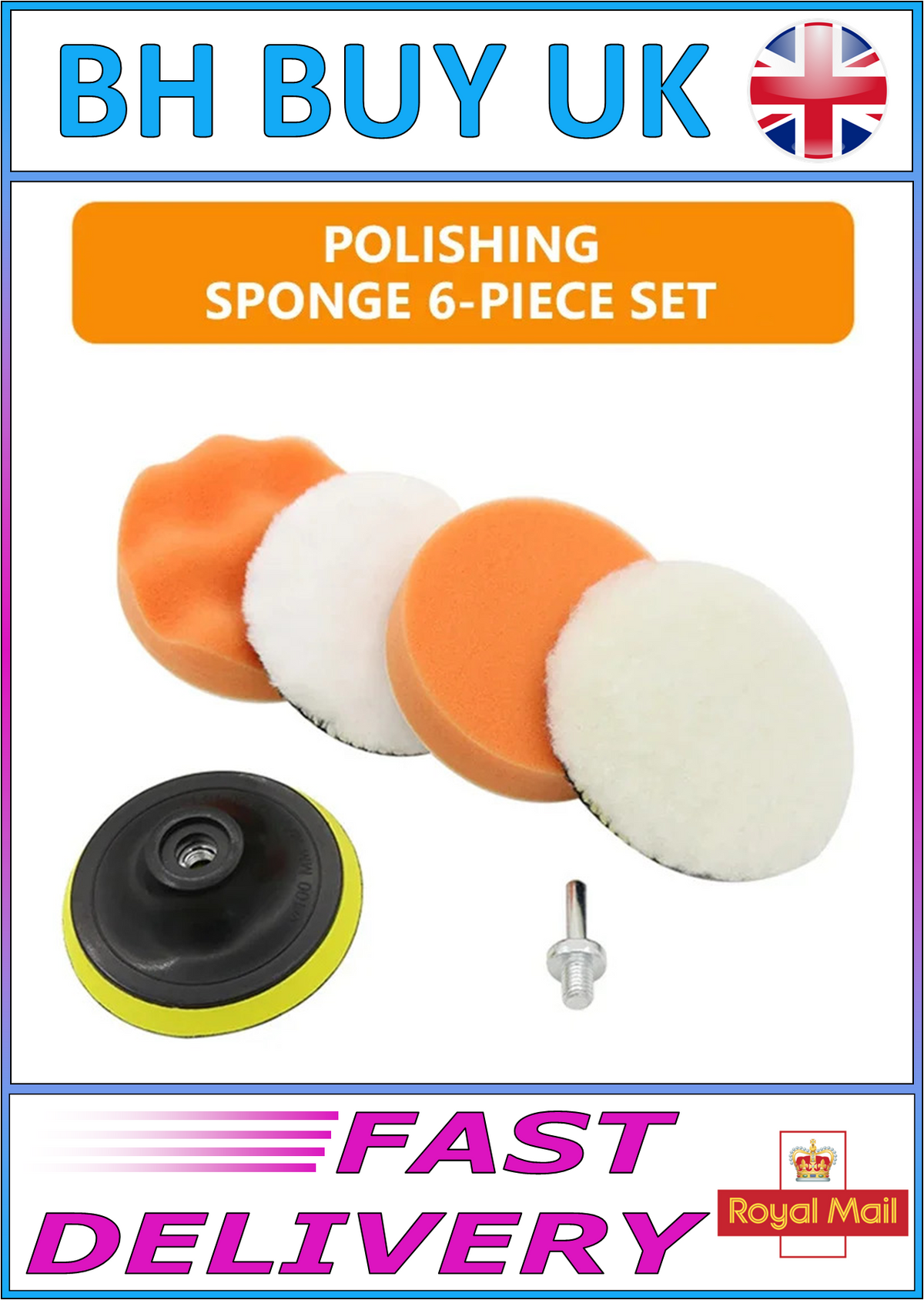 6 PIECE CAR POLISHING / BUFFER SPONGE SET FOR DRILL