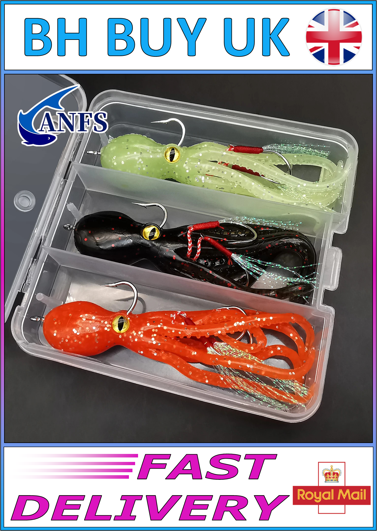 3 x SQUID FISHING LURES 11.5cm 22g SINKING BAIT