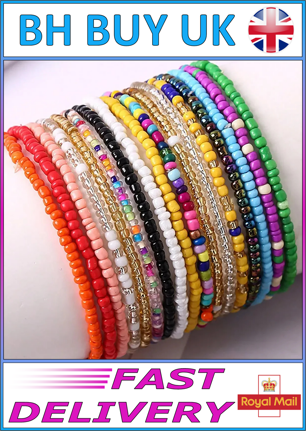 17 x BOHO BEADED BRACELET SET – COLOURFUL ELASTIC STACKABLE STRETCH BRACELETS 04