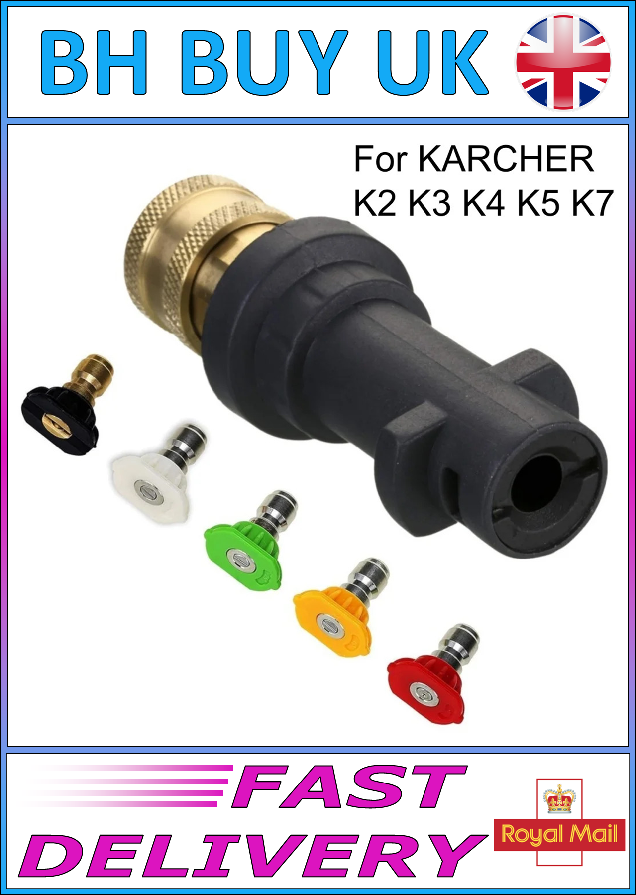 KARCHER COMPATABLE 1/4" QUICK CONNECT ATTACHMENT & 5 JETS