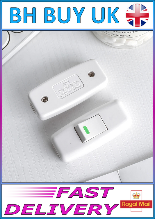 5 x WHITE INLINE CABLE LIGHT SWITCH 250V 10A