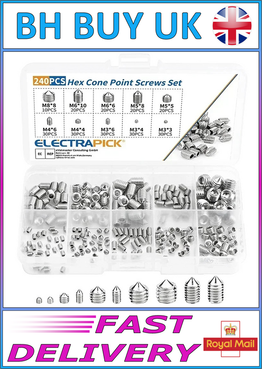 240 x STAINLESS STEEL GRUB / HEX SOCKET SCREWS