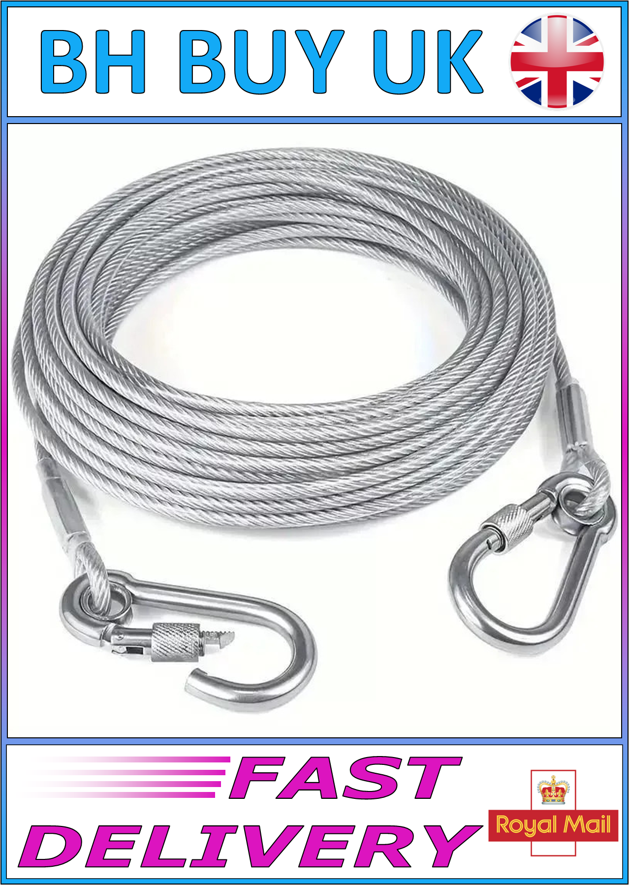 2m 5m 10m PVC COATED STEEL ROPE LINE