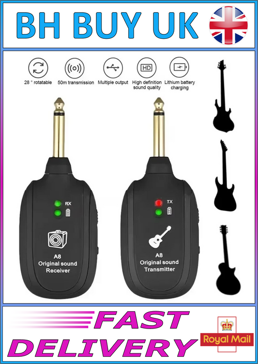 ELECTRIC GUITAR WIRELESS SYSTEM RECHARGEABLE TRANSMITTER & RECEIVER