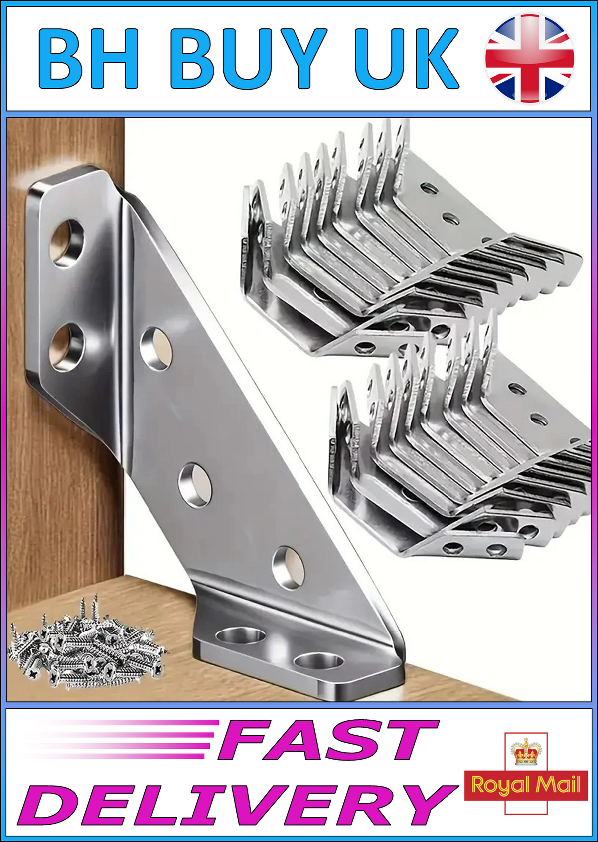 10 x METAL CORNER BRACE BRACKETS 90 DEGREE ANGLE JOINT FIXING 40 SCREWS