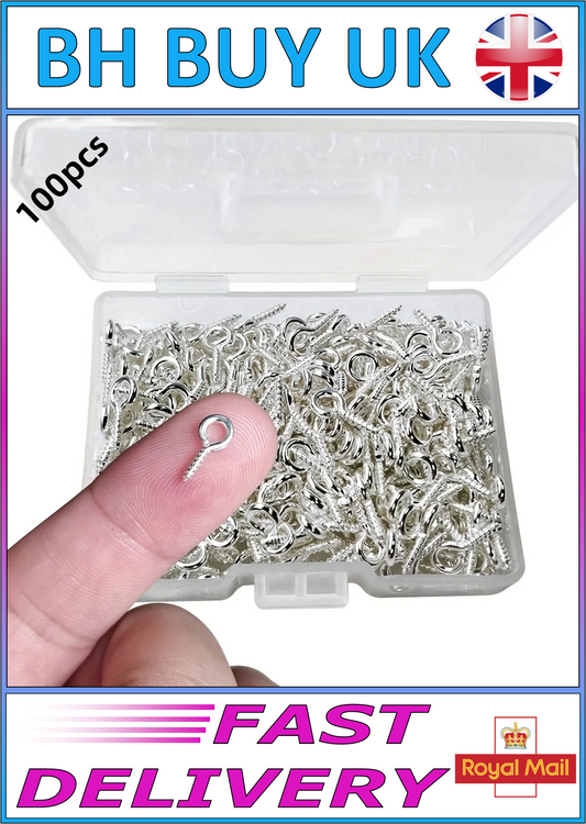 100 x MINI METAL EYE SCREW HOOKS 8 x 4MM