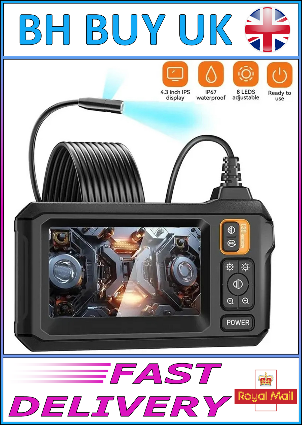 DUAL ENDOSCOPE CAMERA WITH 4.3" IPS SCREEN 1080P 5M