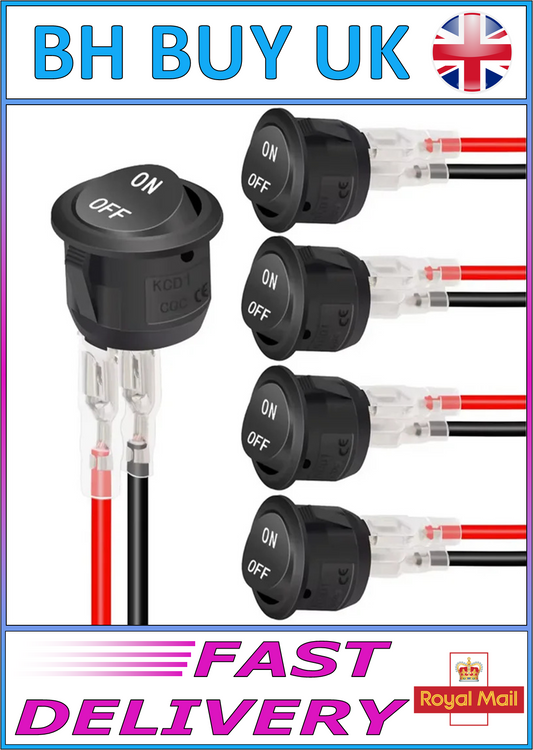 10 x ROUND ON OFF ROCKER SWITCH PRE WIRED 12V 6A/250V