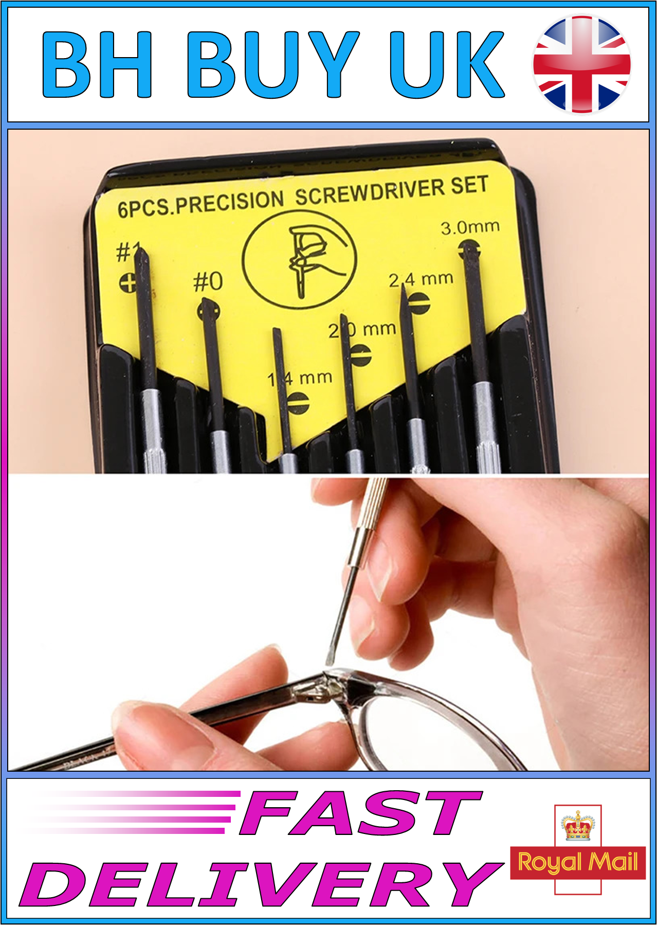 6 x MINI GLASSES SCREWDRIVER SET