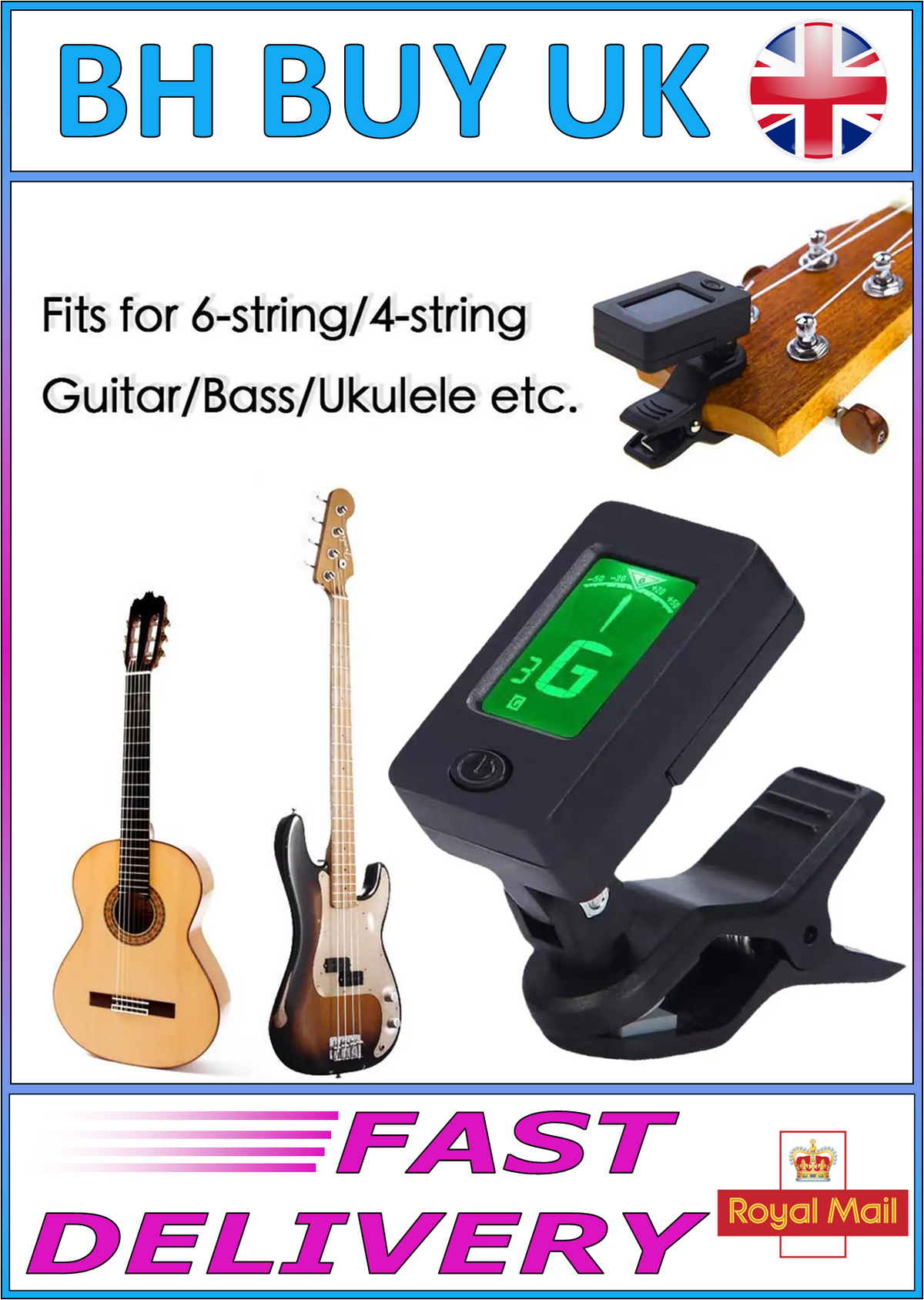 PROFESSIONAL CLIP ON 360 DEGREE ACOUSTIC GUITAR TUNER WITH LCD SCREEN