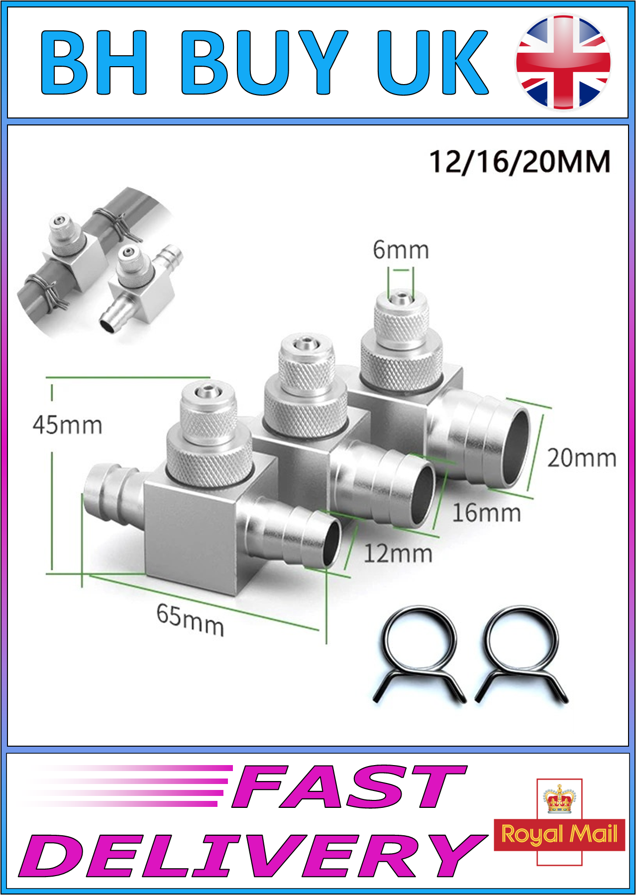 AQUARIUM CO2 INJECTION TEE FITTING 12 16 20mm