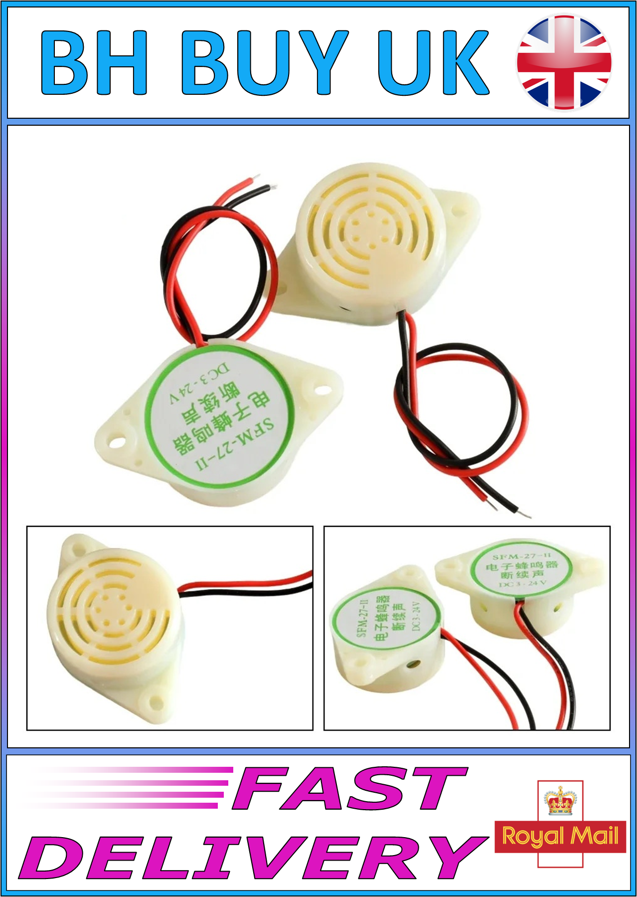 4 x INTERMITTENT BEEP HIGH DECIBEL DC BUZZER 3-24V