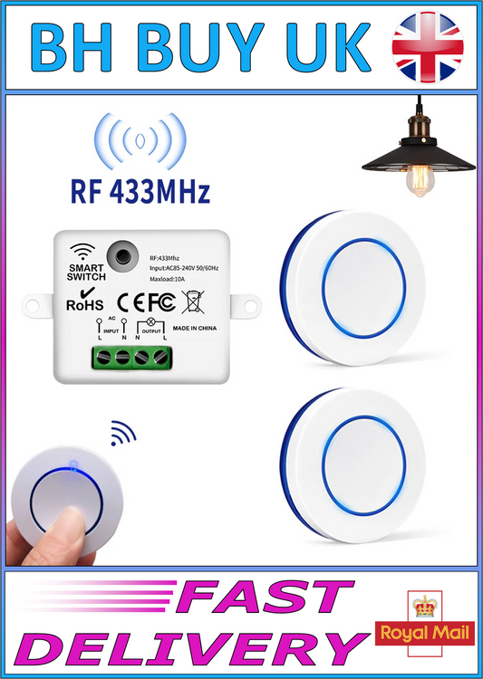WIRELESS REMOTE CONTROL LIGHT SWITCH 22V 10A 433MHz