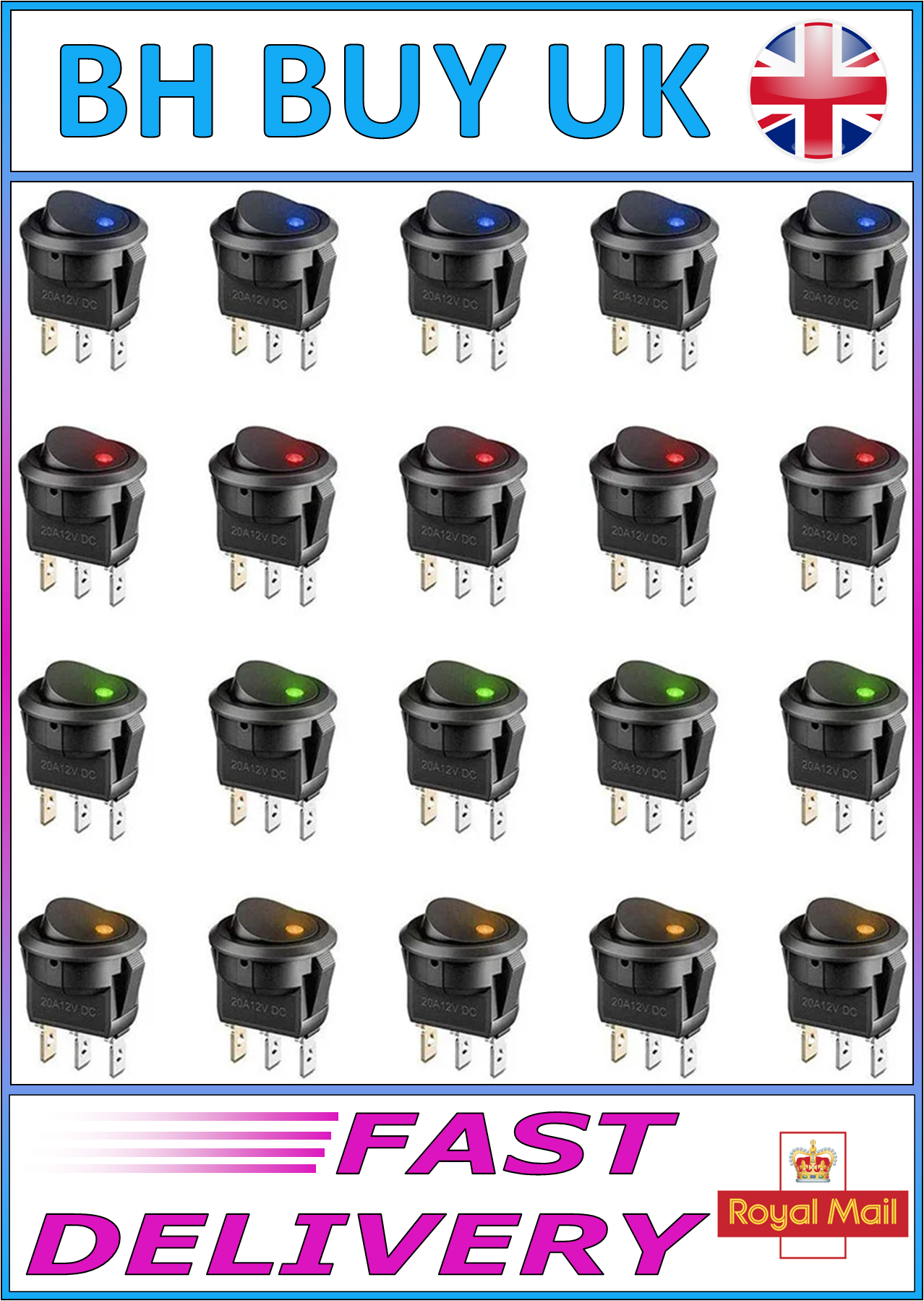 20 x ON OFF ROCKER SWITCH WITH LED