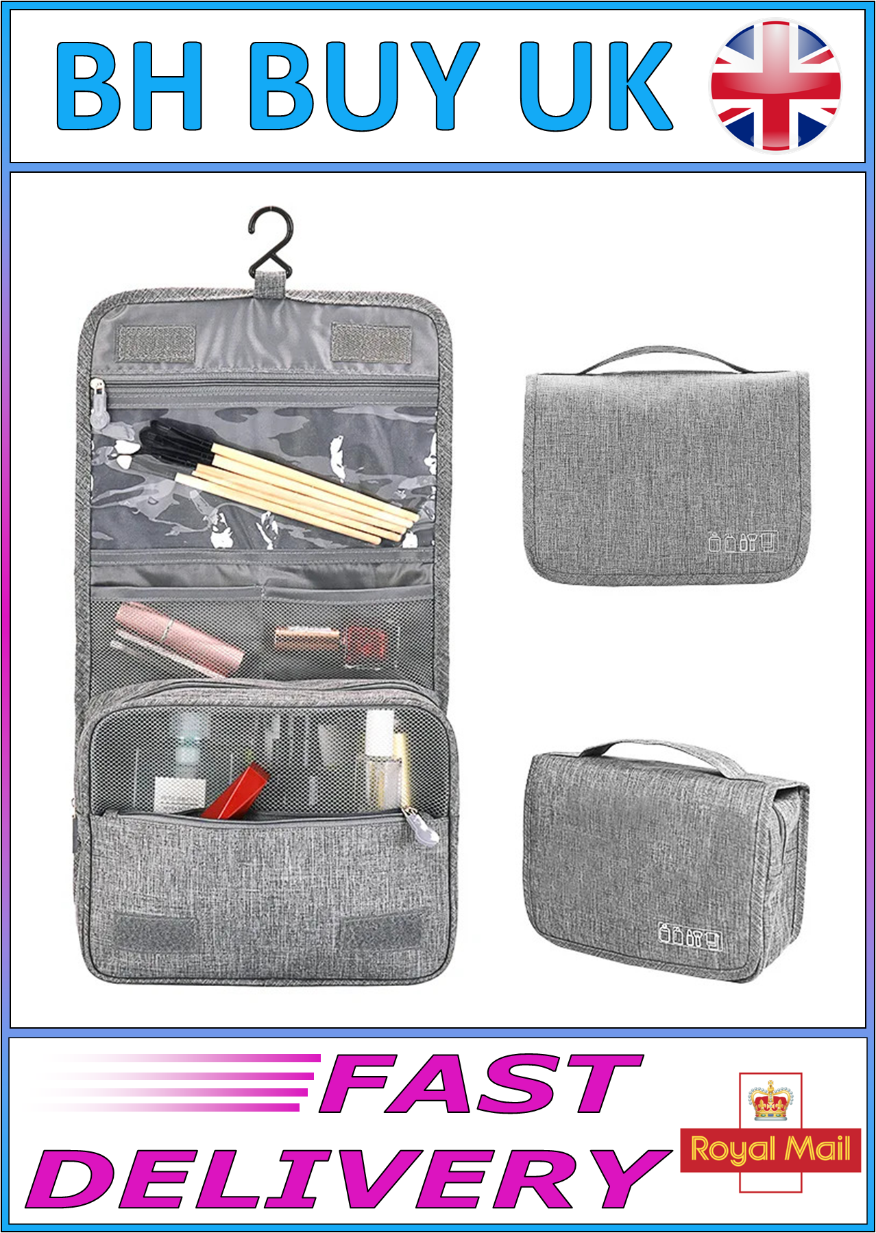 PORTABLE TOILETRY WASH BAG BLACK GREY BLUE