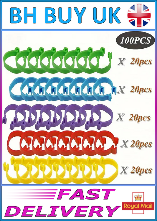 100 x BIRD LEG TAGS 5 COLOURS