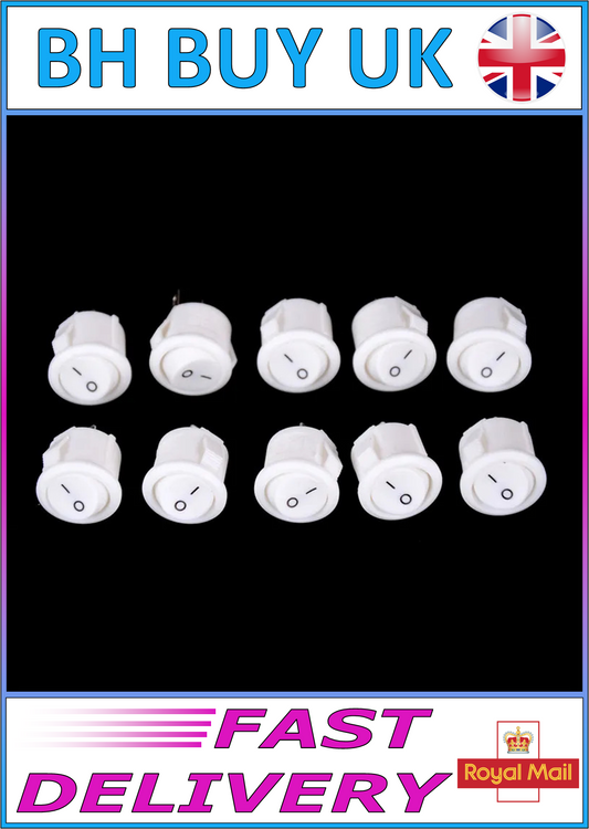 10 x 16mm ROUND WHITE ROCKER SWITCH 2 PIN ON OFF 3A