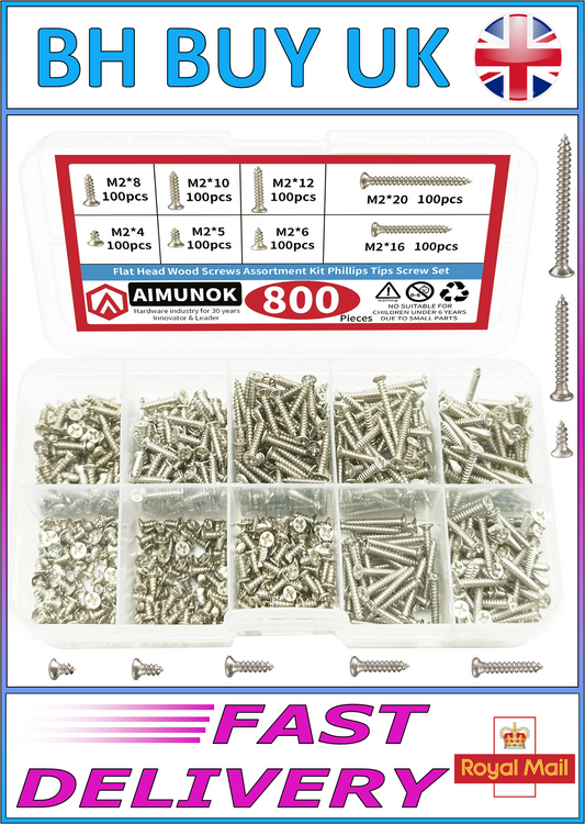 800 x PHILIPS FLAT HEAD WOOD SCREWS M2